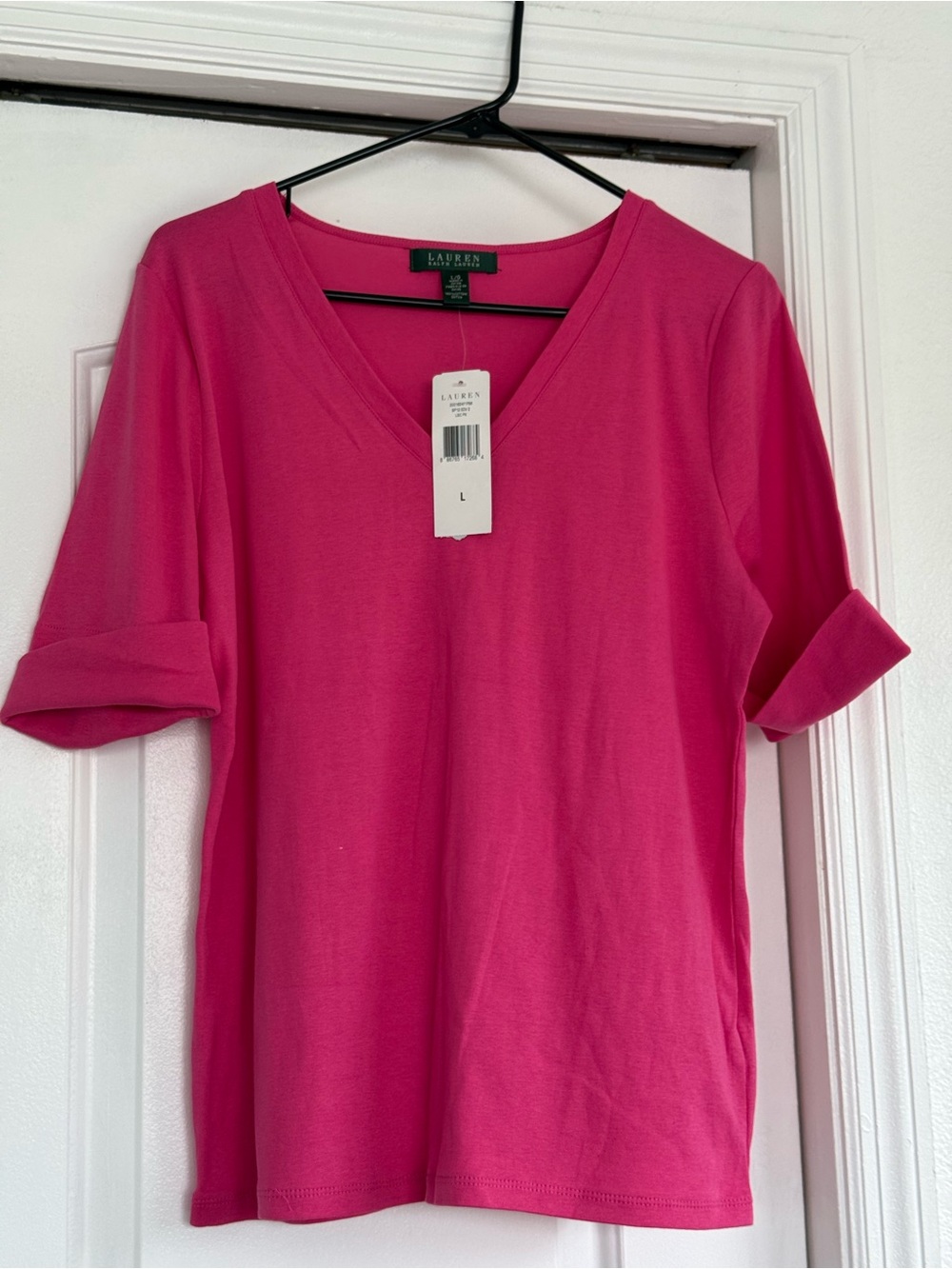 Ralph Lauren Hot Pink V-Neck Short Sleeve Tee